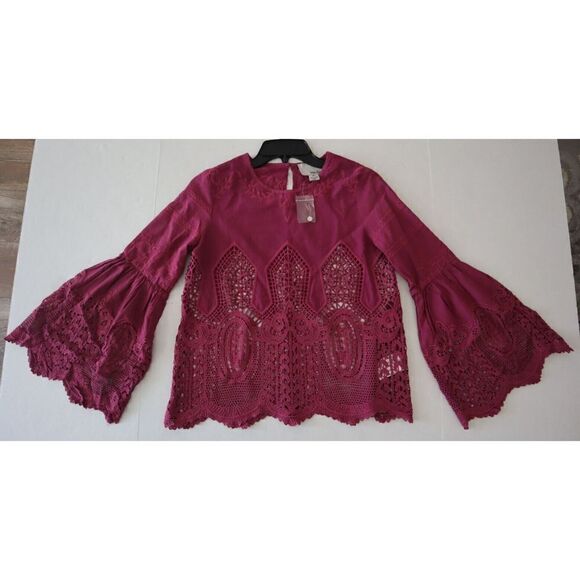 Chloe Oliver x Anthropologie Women's Sz XS Purple Lace Embroidered Boho Blouse - Picture 7 of 12